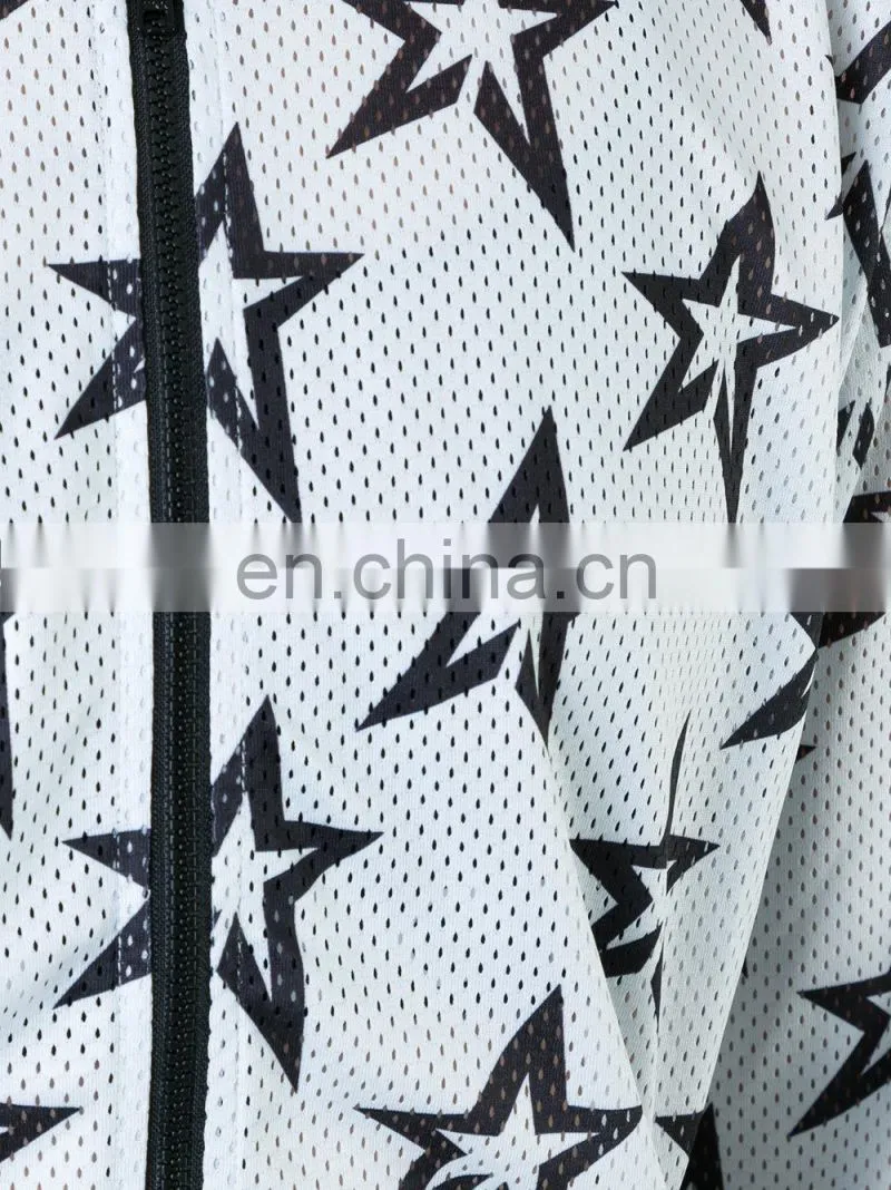 Star Mesh Long Sleeves Zip Up Women's Bomber Jacket