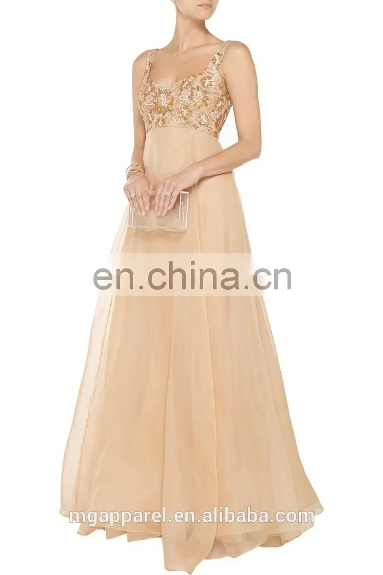 fashion white gold bead and sequin embellished dresses for women, silk gown evening dress