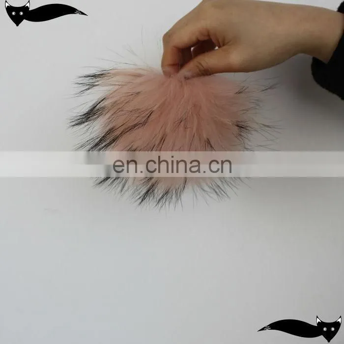 Genuine chintz rose 13cm raccoon fur pom poms