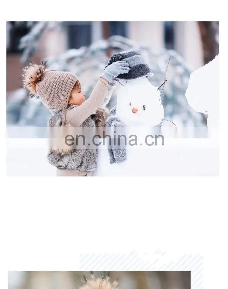 Kids Winter Knitted Hats Children Three Fur Pom Poms Hat Baby Hat With Hair