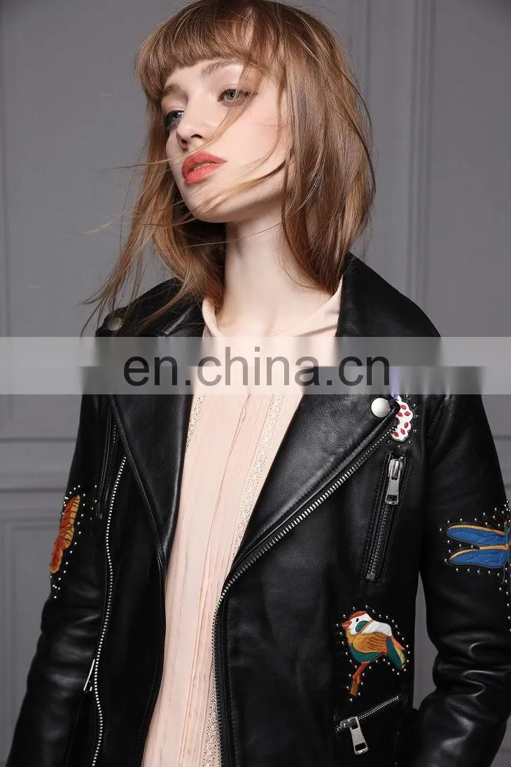 Hot Selling OEM Fashion Latest Womens Jackets Short Sheep Skin Moto Biker Leather Jacket