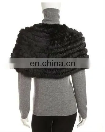 rabbit fur knit open-front wrap/ dyed black