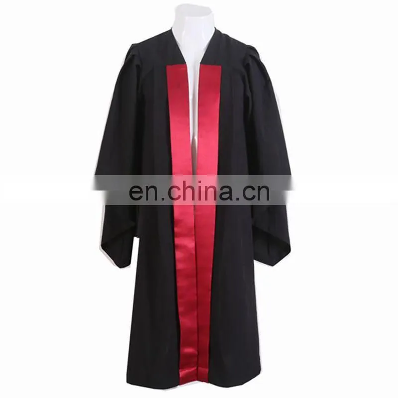 Black graduation master gown with red satin in front