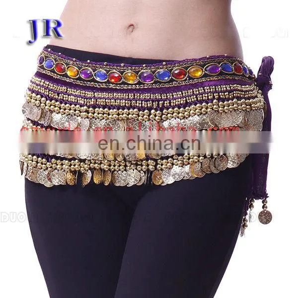 Y-2002 Wholesale cheap 248 coins and 338 coins velvet belly dance hip scarf belt for women