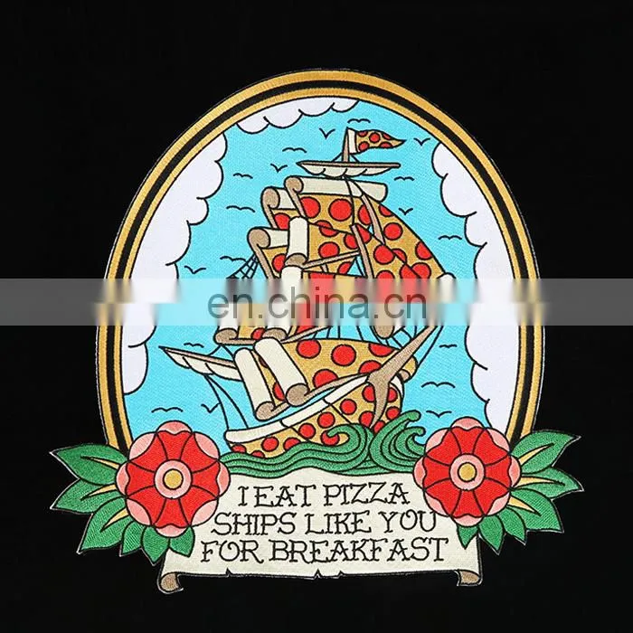 Colorful Pizza Ship Full Embroidery Patch Back Patch Big Size 12 inches