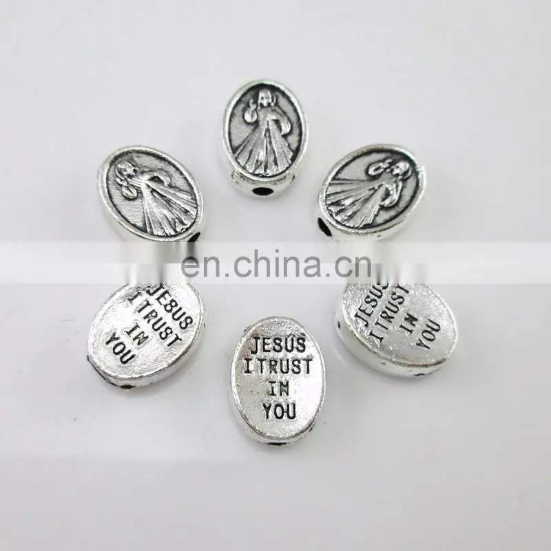 Silver Finish Jesus I Trust In You Divine Mercy Medal Rosary Bead