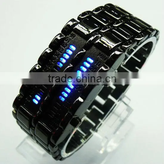 hot cheap lava style iron samurai red light metal led watch