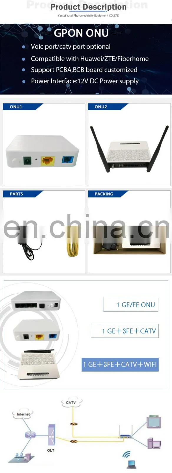 Easy Installation White Single Port Plastic Gpon Onu One Port Onu