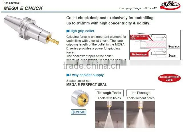 Wide variety of collets and chuck bodies to cover all high speed ultra precision machining applications by BIG DAISHOWA SEIKI