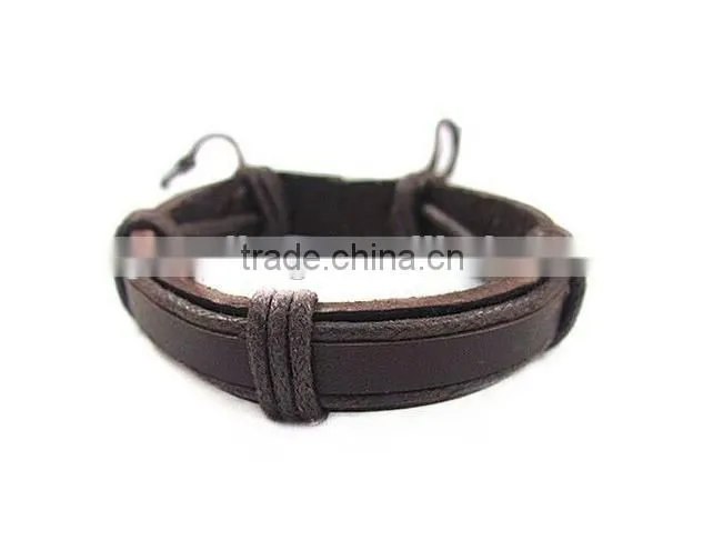 handmade cowhide leather men wrap slider charm bracelet bangle for gifts
