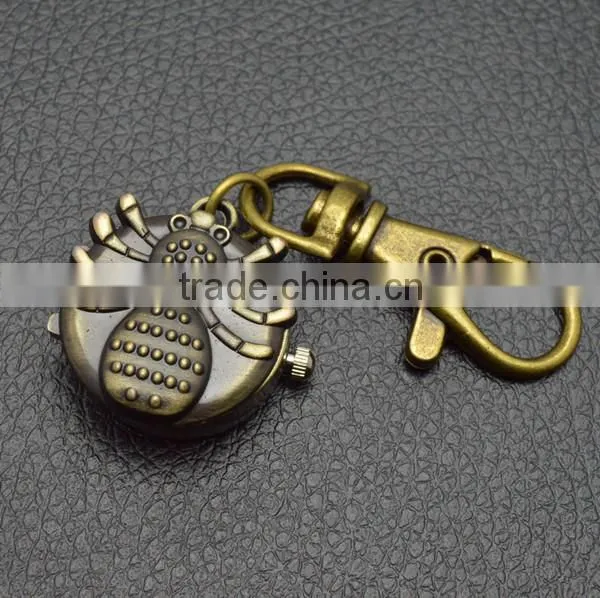 custom key chain watch with retro metal bronzed chain spider pocket watch