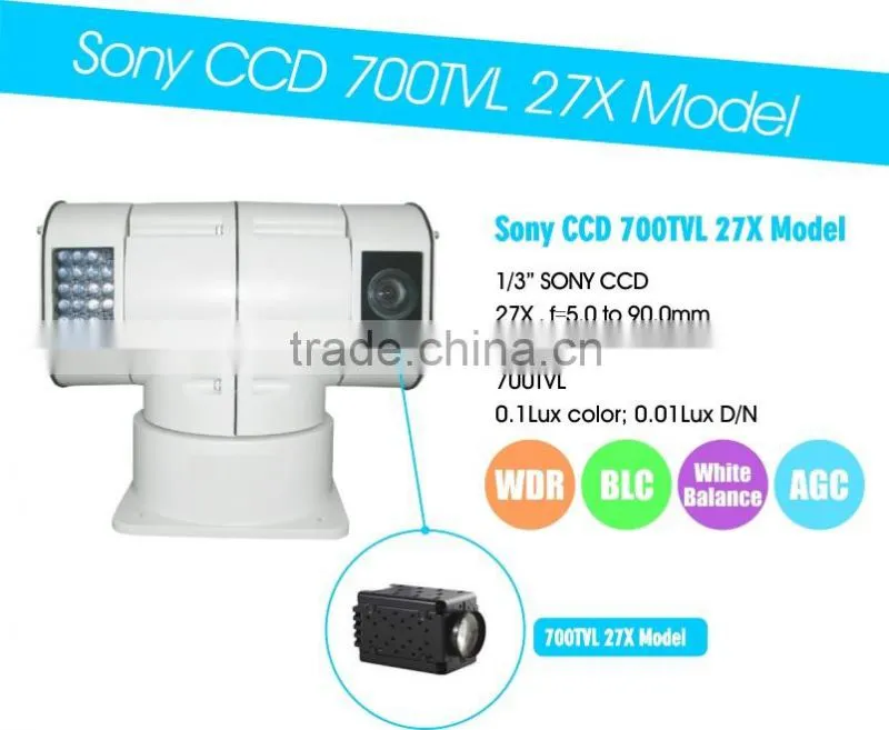 Outdoor 700TVL Analog PTZ Vehicle Camera Pan Tilt 27X/37x/40x Zoom For Car Boat