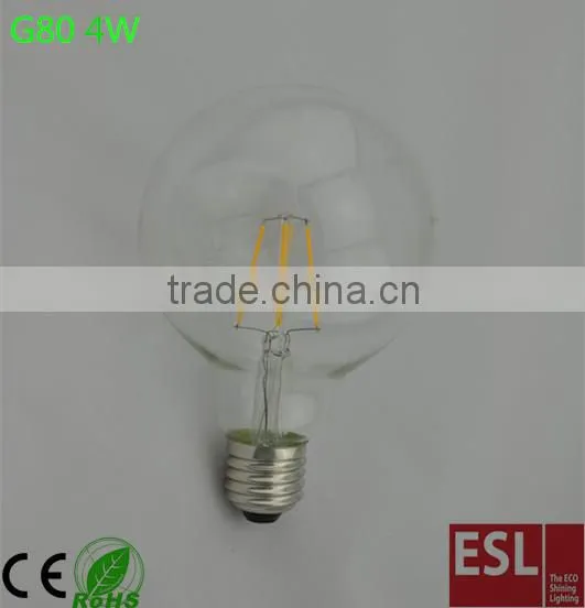 LED Light bulb 4W E27 G125/G95/G80 LED Filament bulb transparent glass