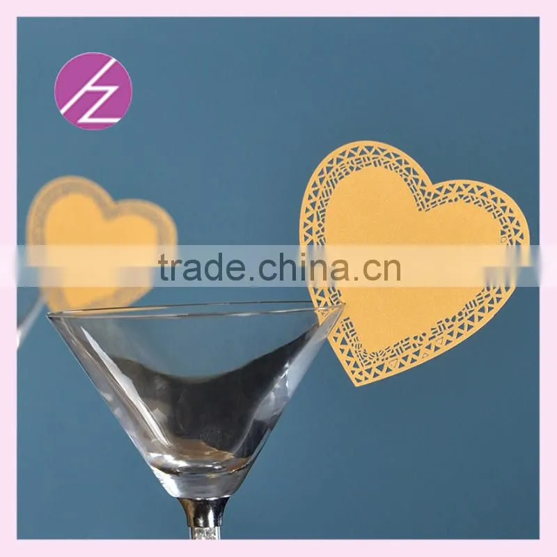 Custom manufacturer love heart shape laser cut wedding wine glass place card JK-75