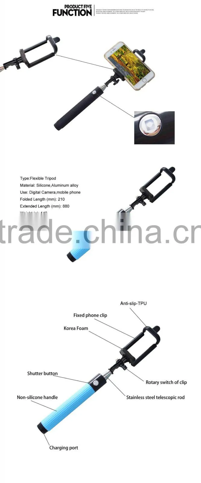 Bluetooth Handheld Mobile Phone telescopic baton kingwon Monopod Selfie Stick