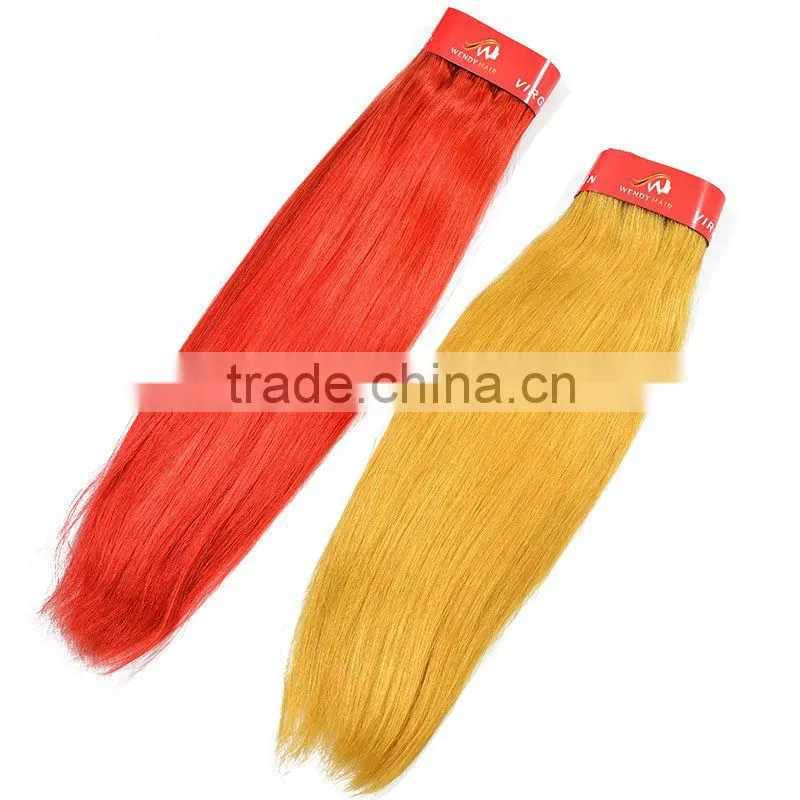 Full And Peruvian Virgin Remy Human Hair Silky Straight Hair Red Yellow Hair