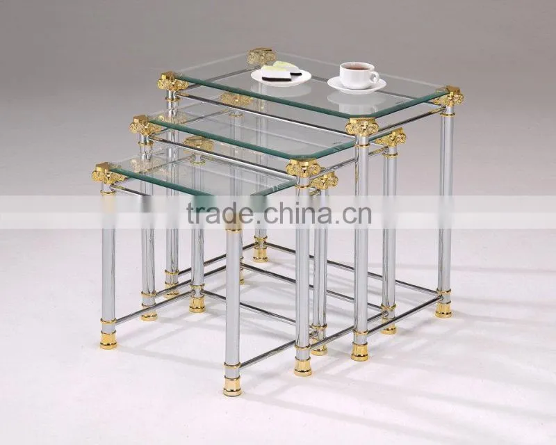 Modern Coffee Table/Metal Golden Glass Nesting Table