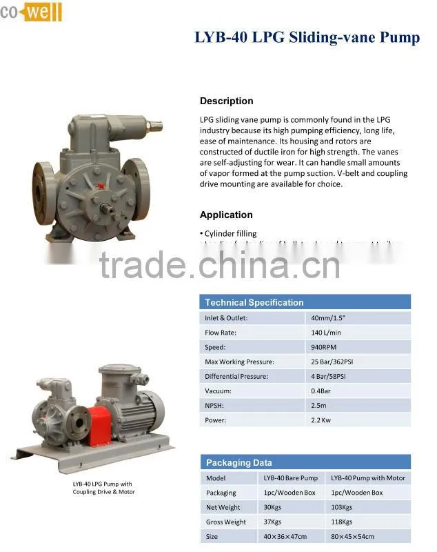 LPG serial pump LYB-40 sliding vane pump fuel vane pump