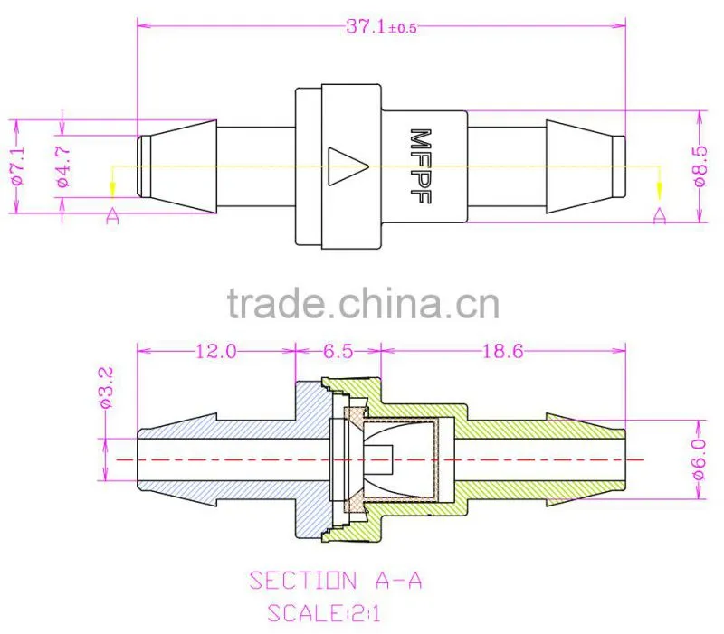 3/16" duckbill check valve plastic check valve