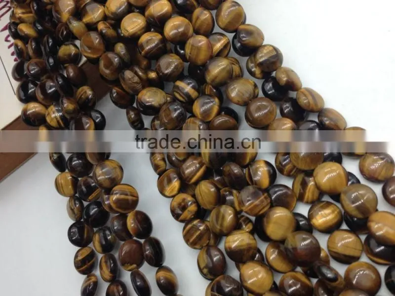 Whole Sale Price 10mm Yellow tiger eye Stone Flat Coin Beads