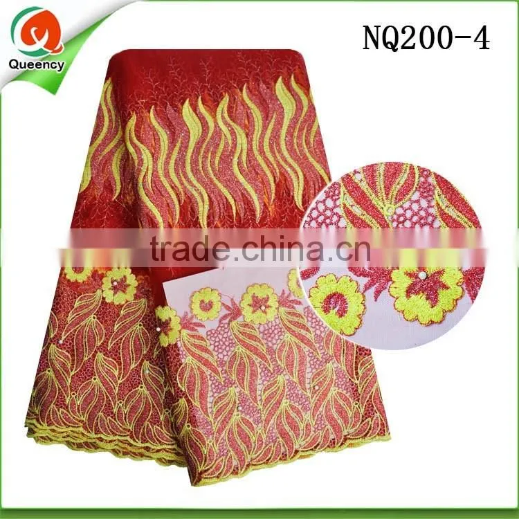 austrian embroidered New french lace fabric with embroidery border and eyelet design