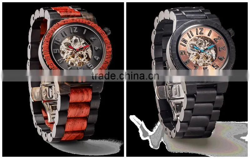 2016 Fashion Mens Bamboo Wood Watch Mechanical Wooden Watch Skeleton Man Watch