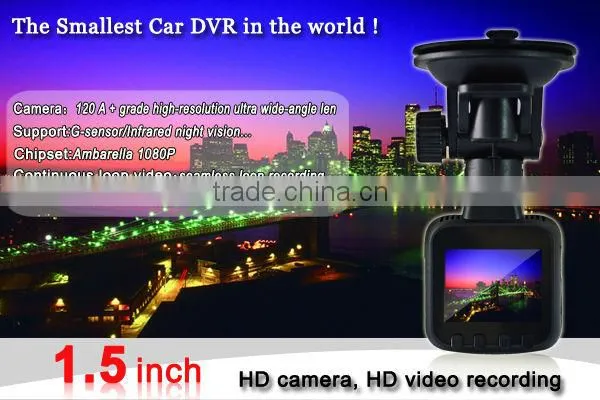 Smallest body biggest horizon 1.5inc gps g-sensor night vision1080p mini car black box camera