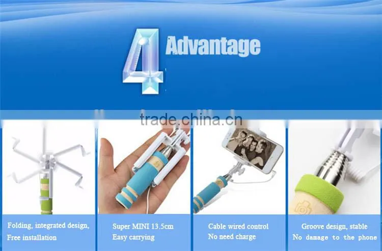 2016 Brand New Super Mini Extendable Self Selfie Stick Monopod Cable Holder for iPhone Android smartphone monopod