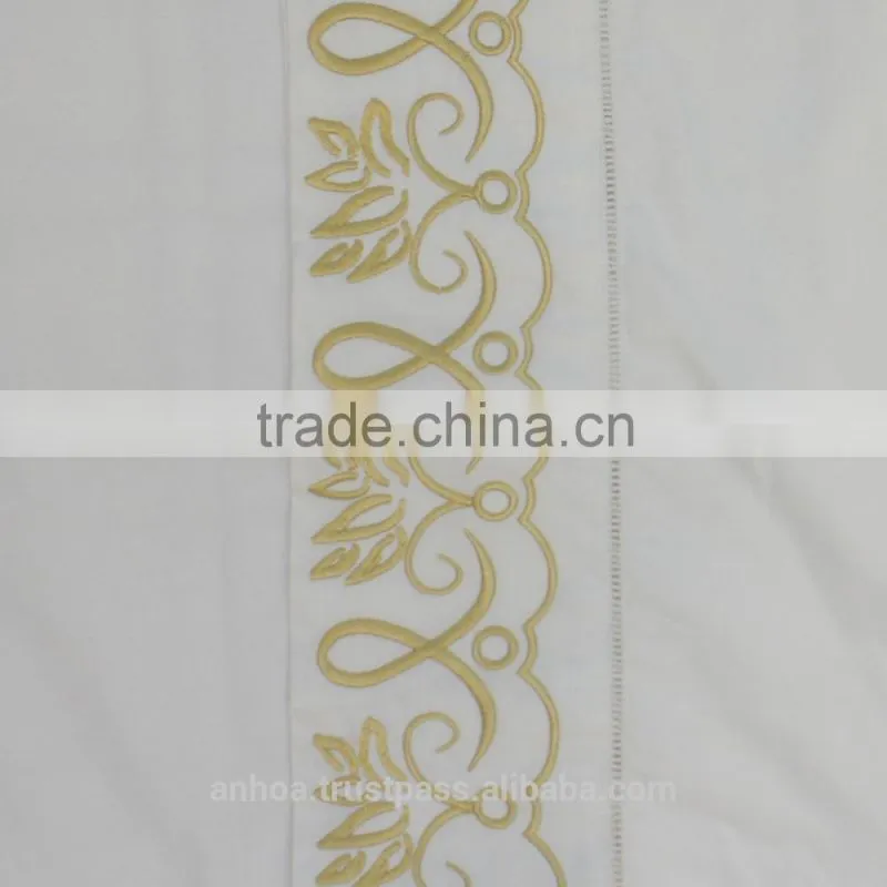 Abstract lotus embroidered pillowcase with hemstitch in gold