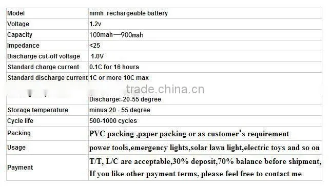 8.4V NI-MH AAA250mAh rechargeable battery pack