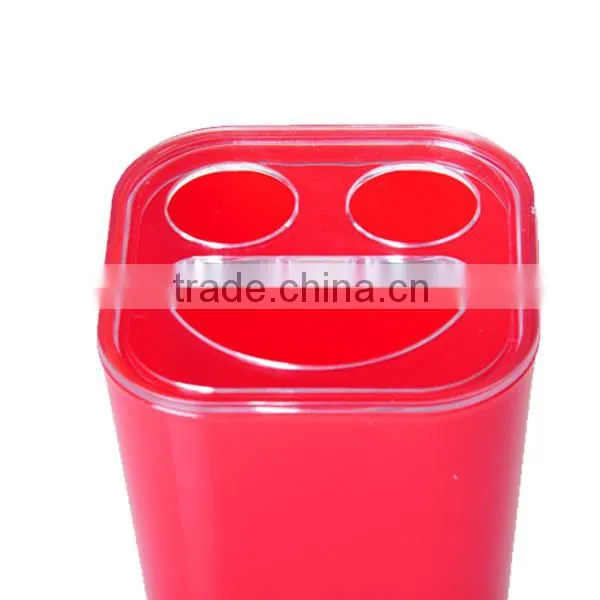 Smile red square shape plastic toothbrush holder with cover