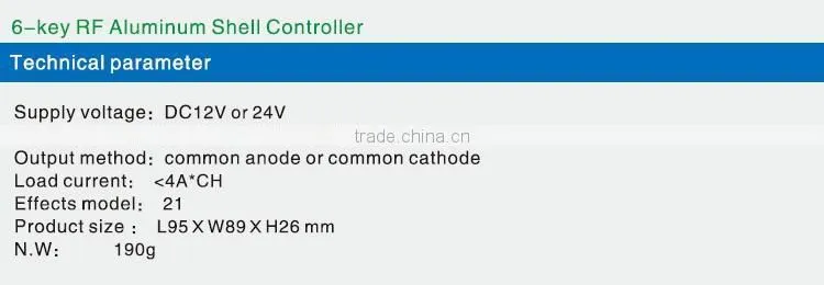 DC12V~24V 6-key plastic shell RF wireless film remote controller/Dimmer for led strip light