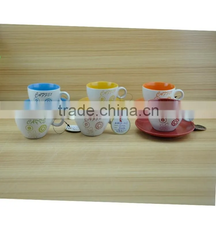 90cc mix color ceramic coffee logo white inside espresso ceramic tea cup and saucer