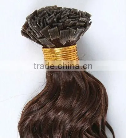 Fusion Good quality wholesale 1g strand 20inch color 4 and 8 Paypal acceptable wax T color extensions flat tip