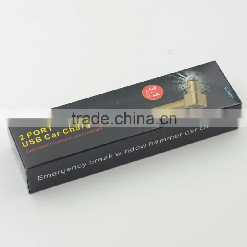2-in-1 Car Window Breaker 3.1 A Output Quick Dual Port USB Car Charge for iPhone