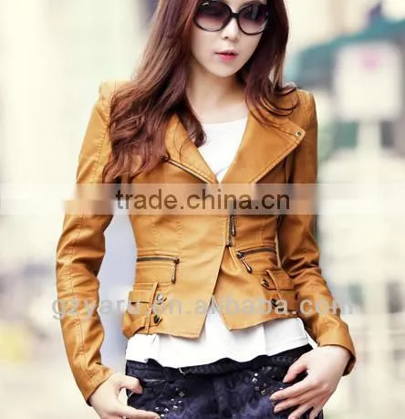 Women Ladies Washed PU Female Jacket