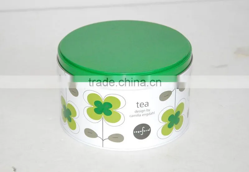 China Food Grade Customized Empty Round Shape Green Color Bulk Tin Box Tea