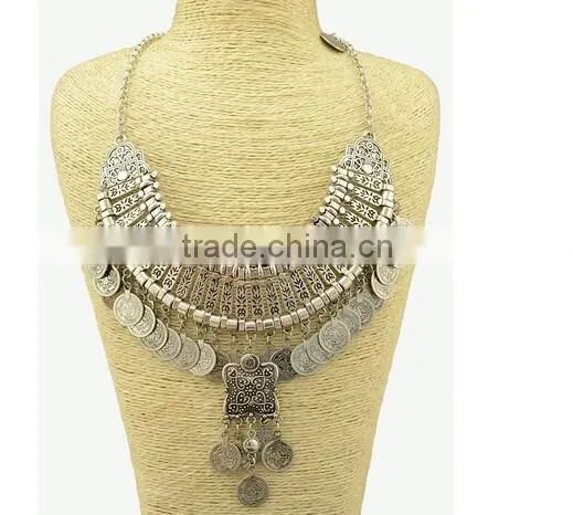 Bohemian Vintage Chunky Punk Tribal Antique Coins Tassels Choker Necklace