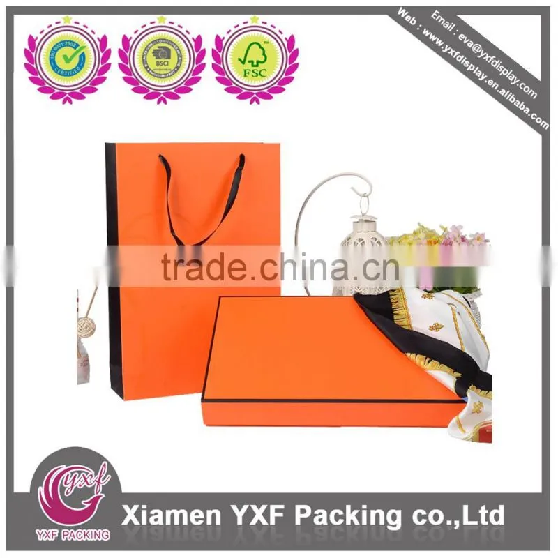 Orange lid and base paper box for scarf packaging