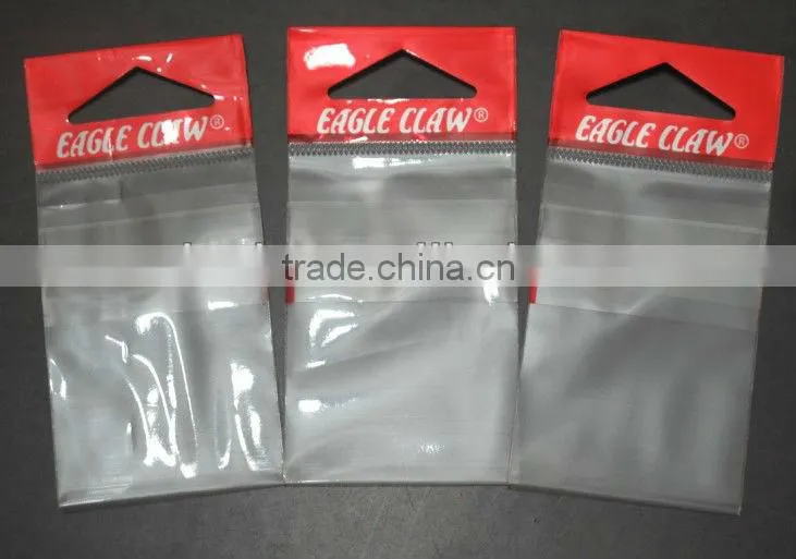 printed plastic opp bag with header card and adhesive flap for Eagle Claw fish hooks