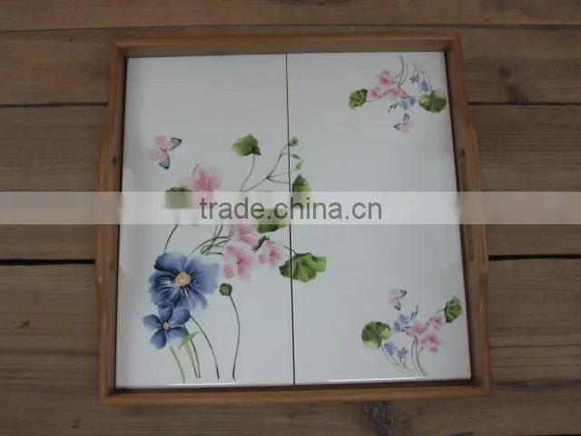 Factory Direct Ceramic Severing Tray with Pink Wooden Frame