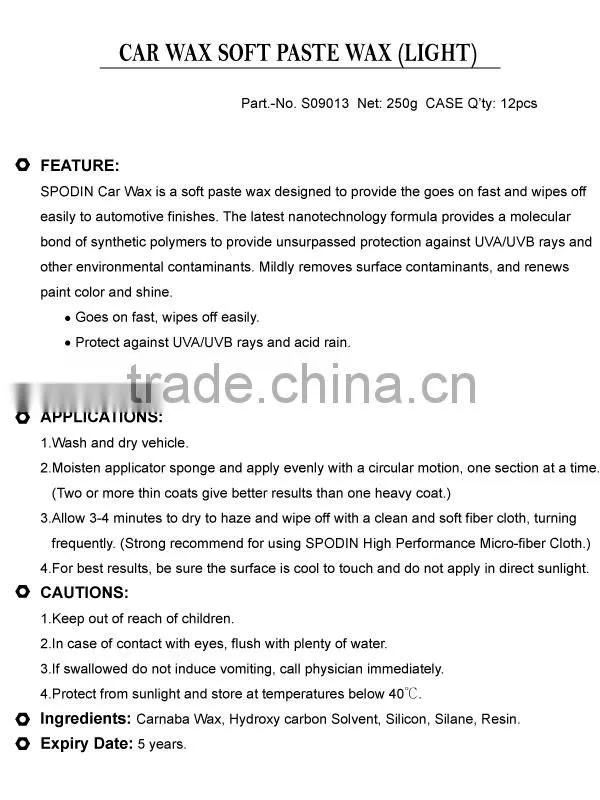 Brazilian Wax Car Polish Wax Soft Paste Car Wax for Light Color Cars