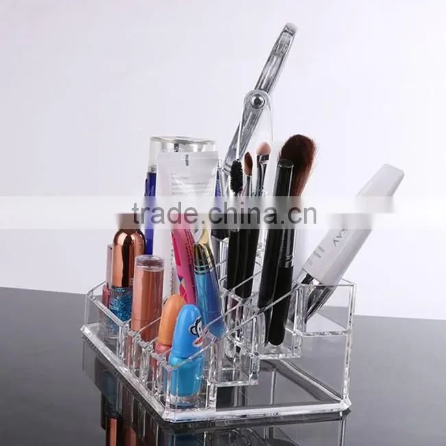 Lucite cosmetic storage acrylic organizer with two-sided mirror