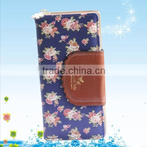 2015 latest new design red clutch bifold purse walletl with flower printed for woman
