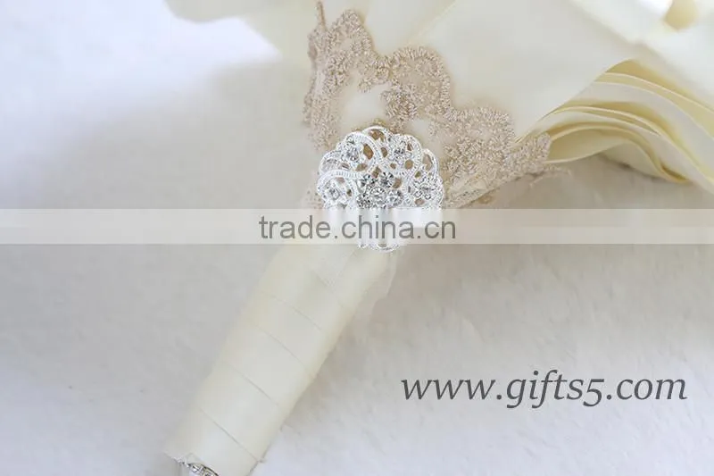 Handmade Wedding Flowers Jewels Crystals Satin Ribbon wedding bouquets