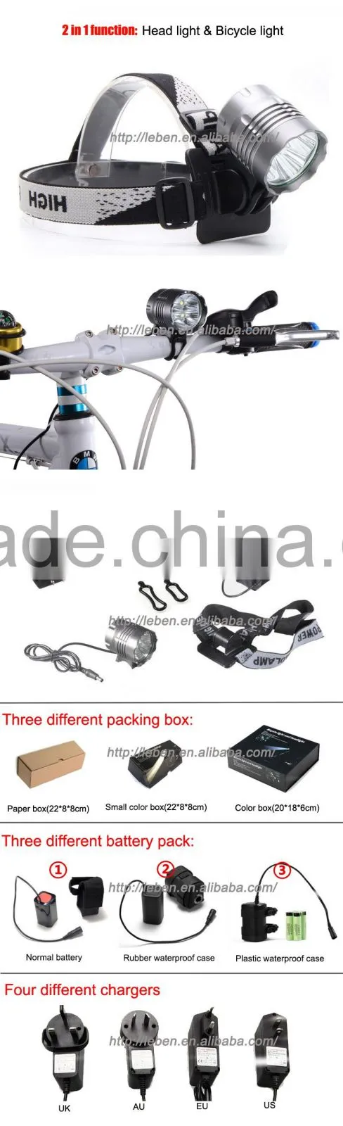 4 x Cree XM-L T6 4800LM rechargeable LED bike light