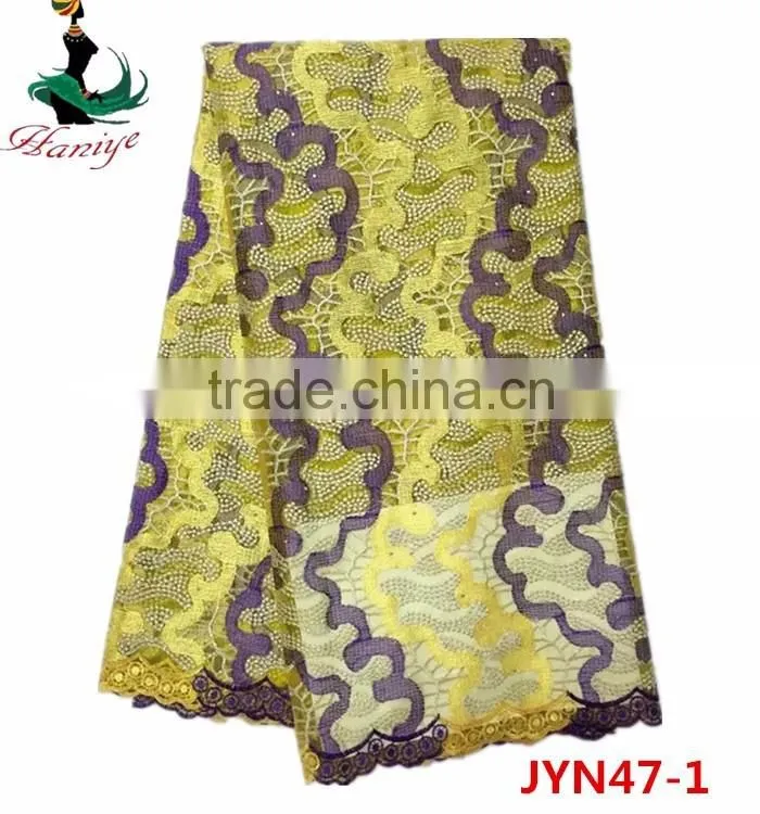 JYN47 african tulle lace fabric with stones for lady