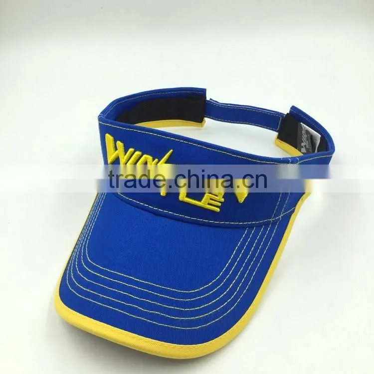 Wholesale 3D embroidery royalblue visor sun hat golf tennis beach adjustable magic tape color cap