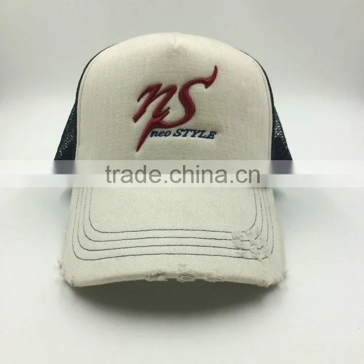 High quality 3D embroidery logo cotton herringbone trucker hats