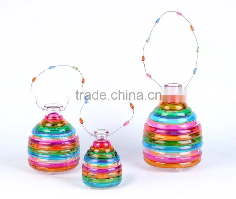 Cheap hotsale colorful glass vase with iron handle for home decoration